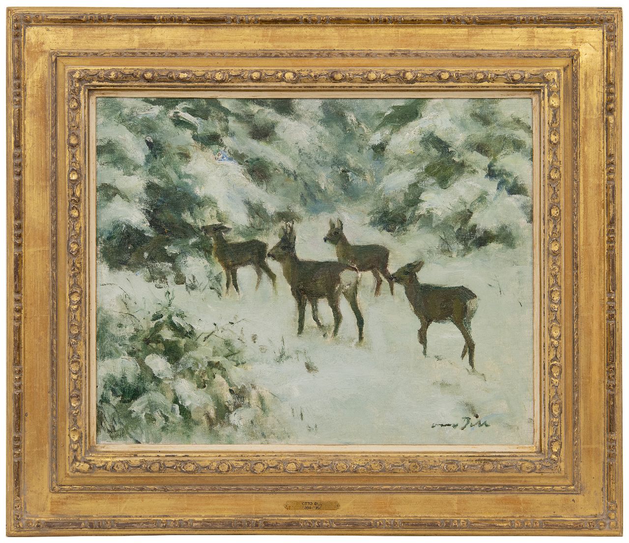 Dill O.C.W.  | Otto Carl Wilhelm Dill | Schilderijen te koop aangeboden | Reeën in de sneeuw, olieverf op doek 40,2 x 50,0 cm, gesigneerd rechtsonder