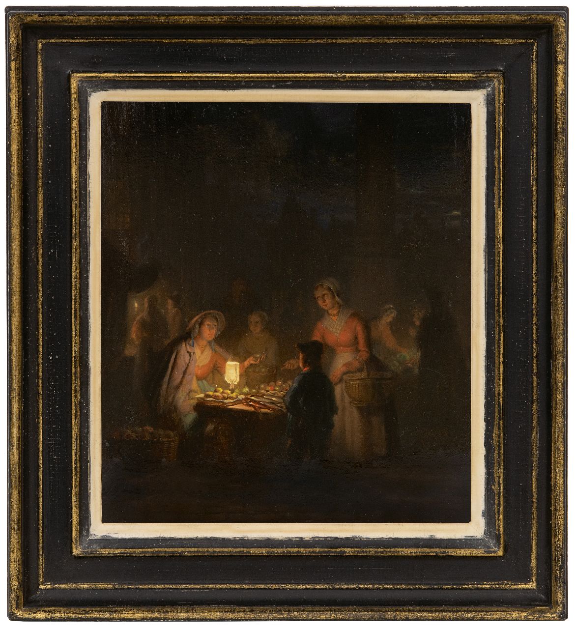 Grootvelt J.H. van | Jan Hendrik van Grootvelt, Op de avondmarkt, olieverf op paneel 17,7 x 15,6 cm, gesigneerd verso en verso gedateerd 1841