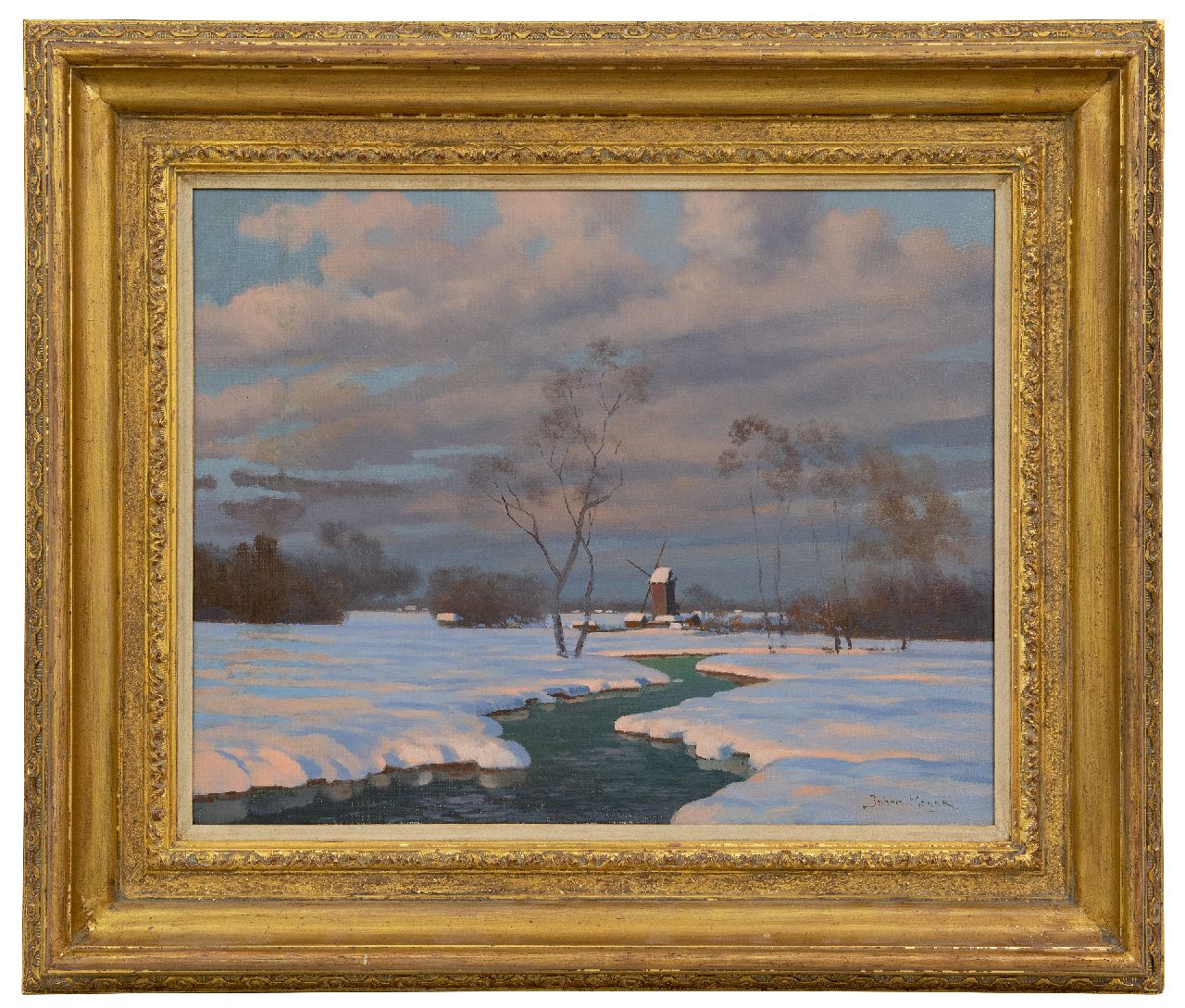 Meijer J.  | Johannes 'Johan' Meijer | Schilderijen te koop aangeboden | Sneeuwlandschap met molen, olieverf op doek 40,1 x 50,0 cm, gesigneerd rechtsonder