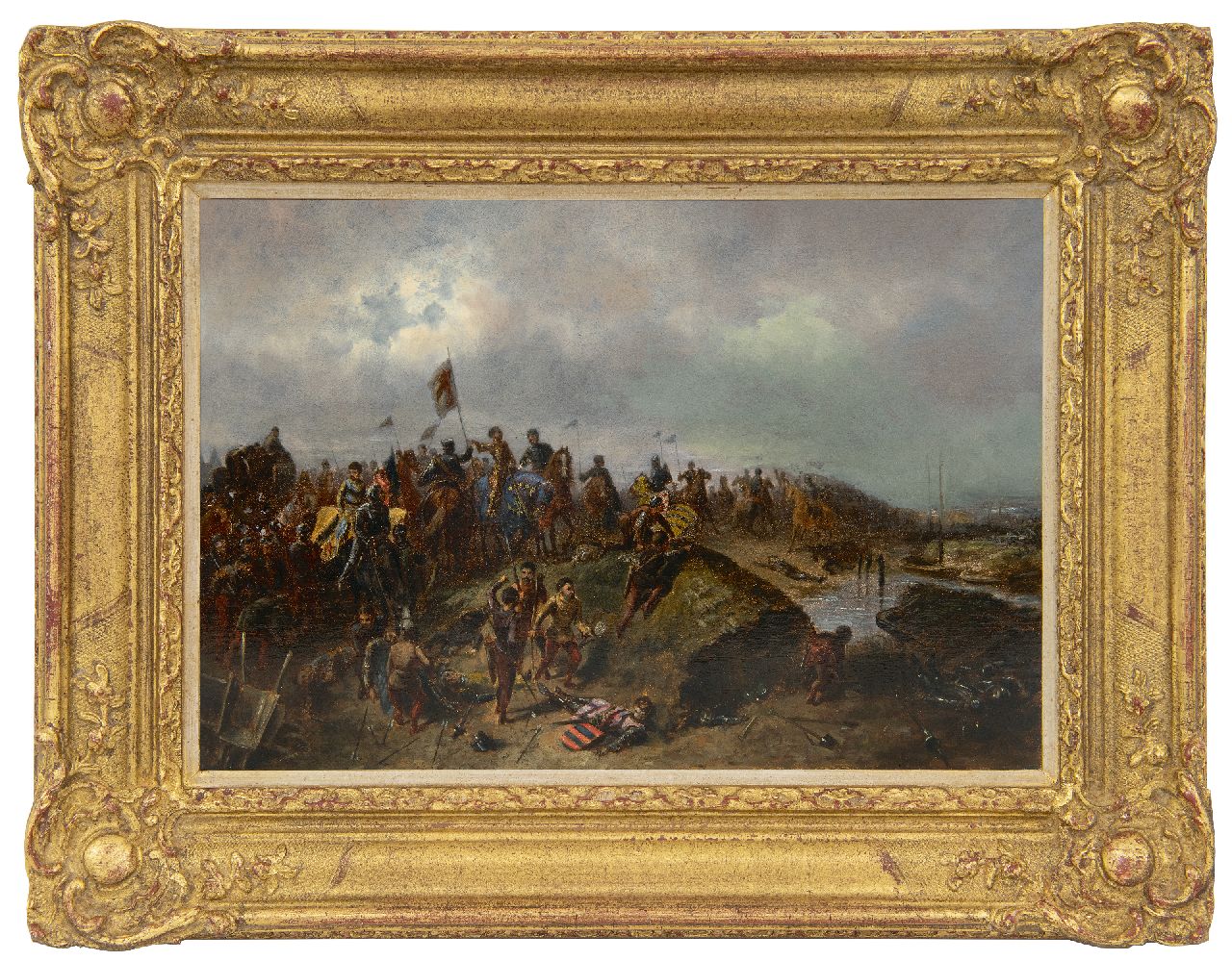 Fardon P.J.  | Pierre Jean Fardon | Schilderijen te koop aangeboden | Na de veldslag, olieverf op paneel 26,0 x 36,2 cm, gesigneerd rechtsonder