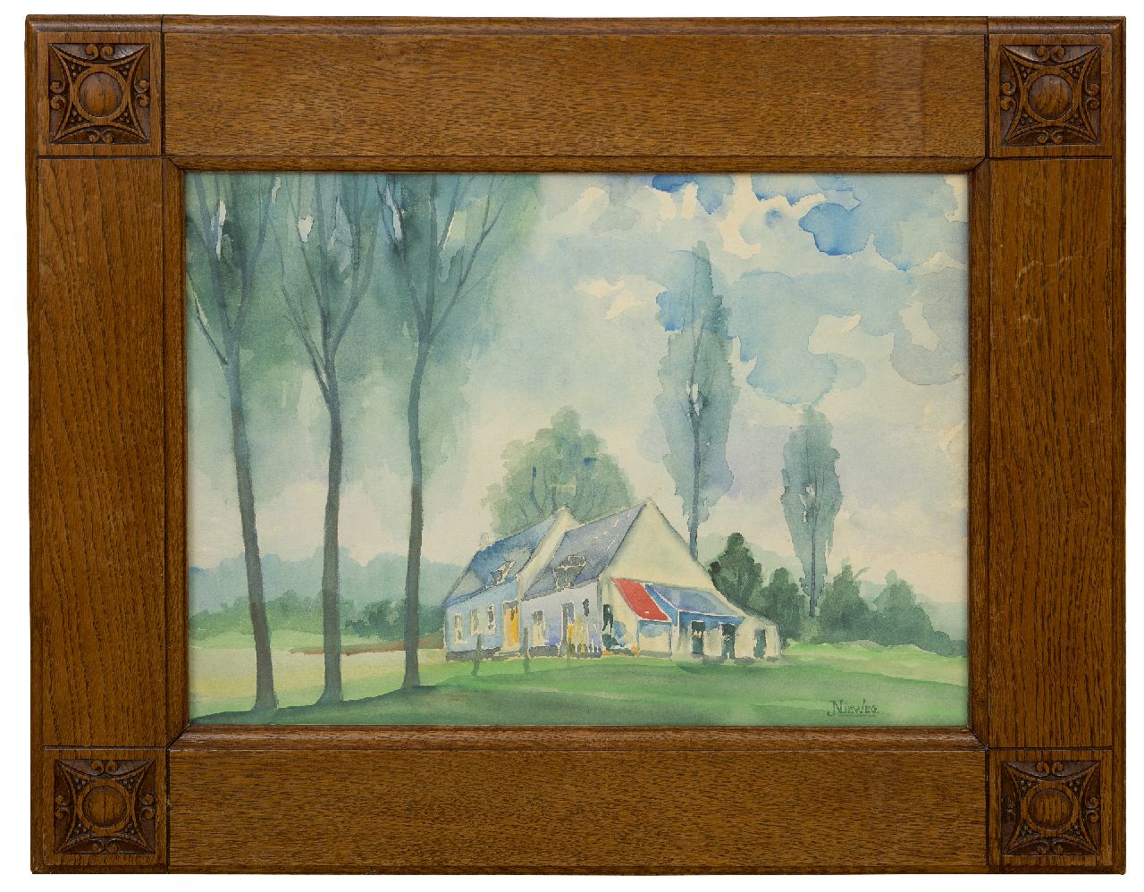 Nieweg J.  | Jakob Nieweg | Aquarellen en tekeningen te koop aangeboden | Landhuis in de zomer, aquarel op papier 30,3 x 39,5 cm, gesigneerd rechtsonder