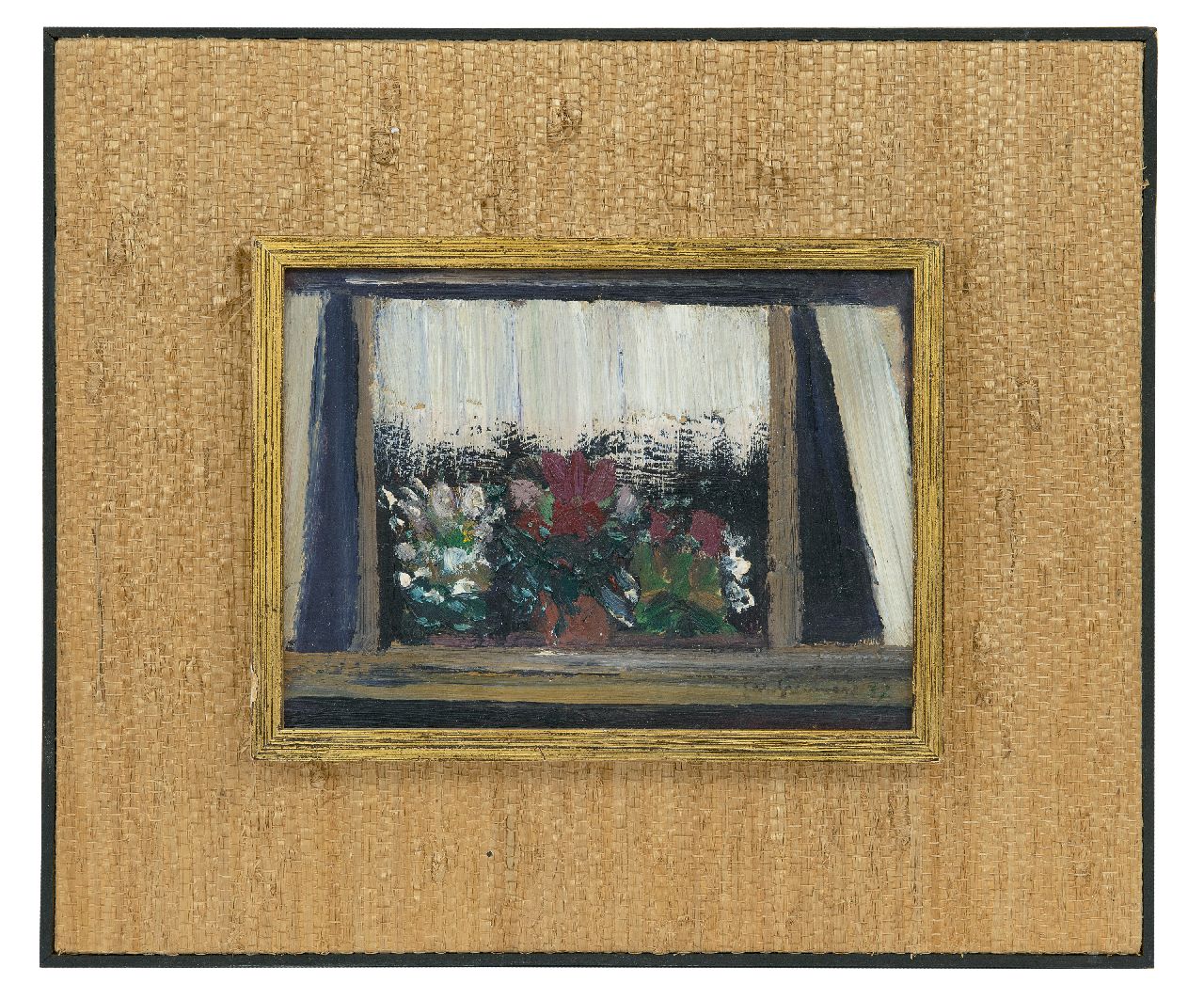 Grassère G.  | Gérard Grassère, Bloemen voor een raam, olieverf op board 15,3 x 20,4 cm, gesigneerd rechtsonder en gedateerd '37