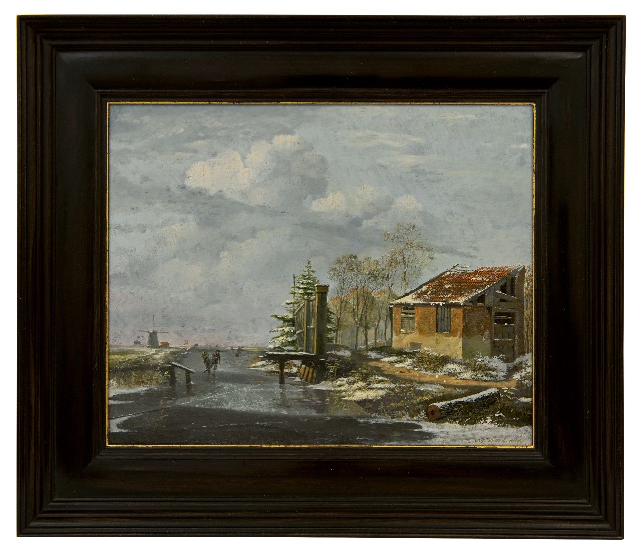 Cate H.G. ten | Hendrik Gerrit ten Cate | Schilderijen te koop aangeboden | Schaatsers in een besneeuwd winterlandschap, olieverf op paneel 25,8 x 31,9 cm, gesigneerd rechtsonder