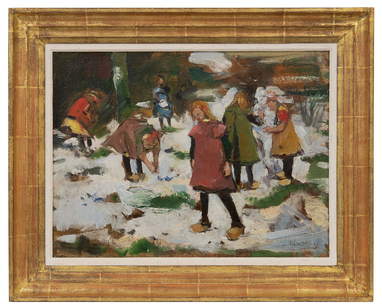 Korteling W.  | Willem Korteling, Spelende kinderen in de sneeuw, olieverf op doek 33,5 x 44,3 cm, gesigneerd rechtsonder
