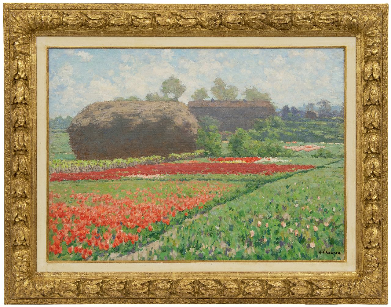Koster A.L.  | Anton Louis 'Anton L.' Koster | Schilderijen te koop aangeboden | Late tulpen en riethoop bij Bennebroek, olieverf op doek 50,6 x 70,5 cm, gesigneerd rechtsonder