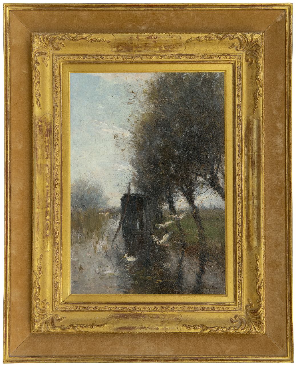 Maris W.  | Willem Maris | Schilderijen te koop aangeboden | Eenden, neerstrijkend op een poldervaart, olieverf op paneel 36,6 x 25,7 cm, gesigneerd rechtsonder