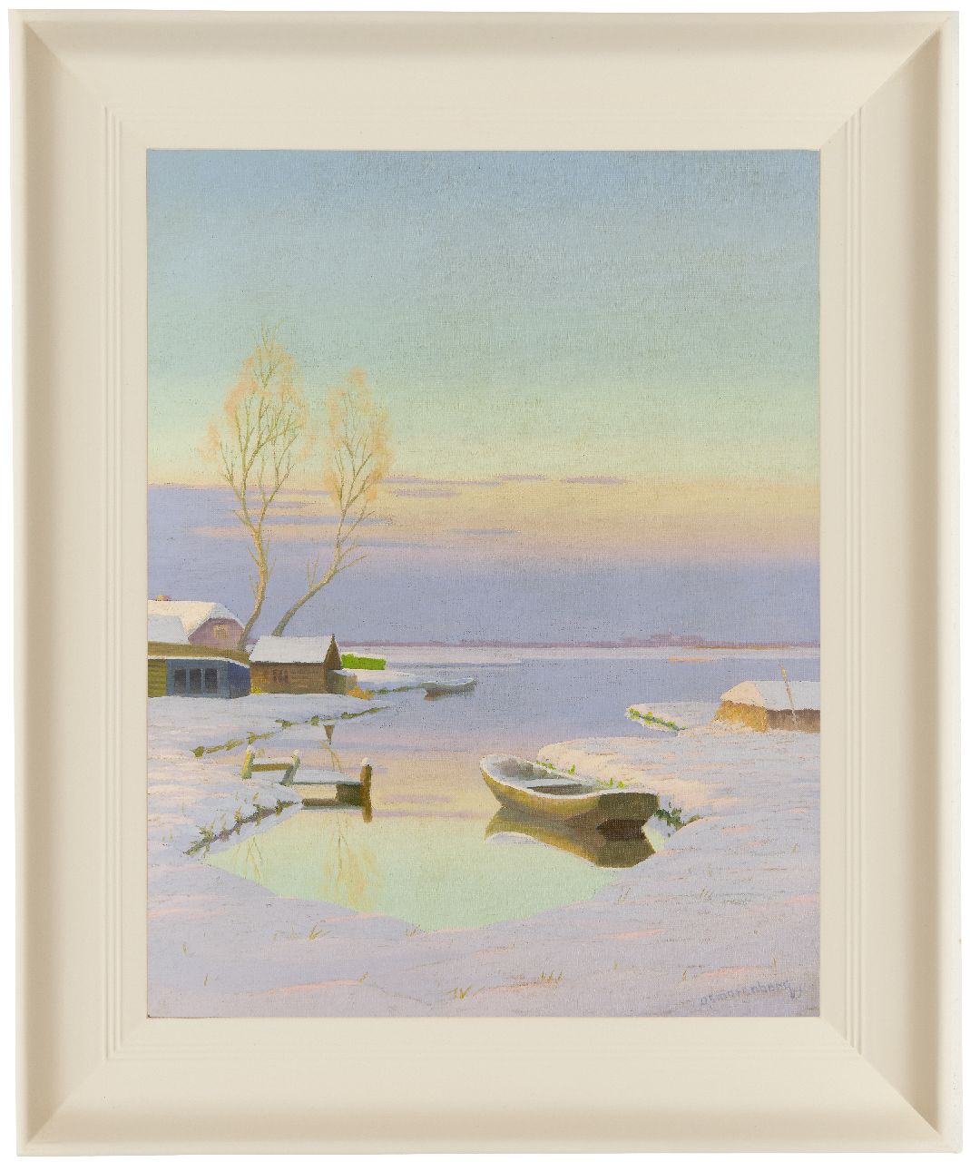 Smorenberg D.  | Dirk Smorenberg, De Loosdrechtse Plassen in de winter bij avondlicht, olieverf op doek 53,3 x 41,5 cm, gesigneerd rechtsonder