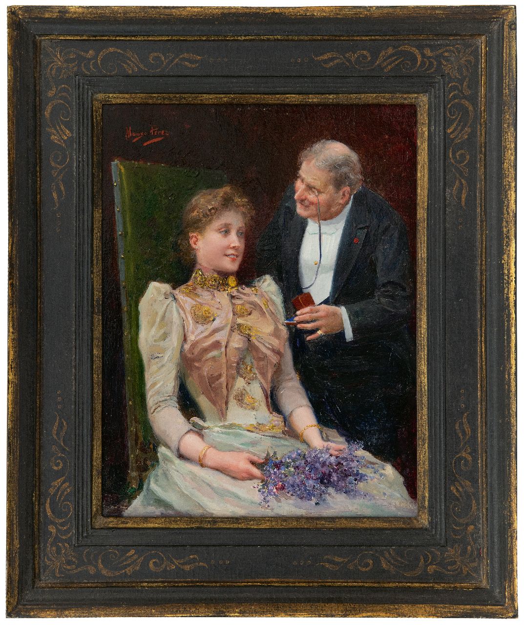 Pérez A.  | Alonso Pérez | Schilderijen te koop aangeboden | Het aanzoek, olieverf op paneel 27,1 x 21,2 cm, gesigneerd linksboven en zonder lijst