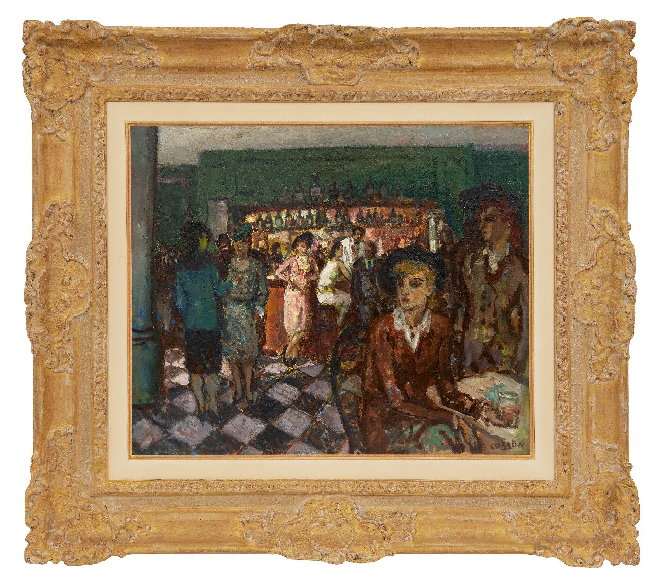 Cosson J.L.M.  | Jean Louis 'Marcel' Cosson | Schilderijen te koop aangeboden | In het café, olieverf op board 38,0 x 45,8 cm, gesigneerd rechtsonder