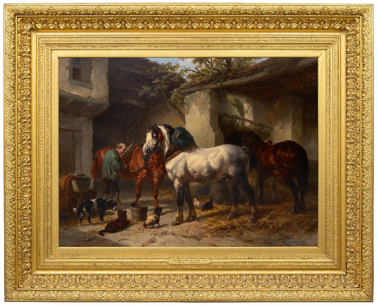 Verschuur W.  | Wouterus Verschuur | Schilderijen te koop aangeboden | Paarden bij de stal, olieverf op doek 76,3 x 106,2 cm, gesigneerd linksonder