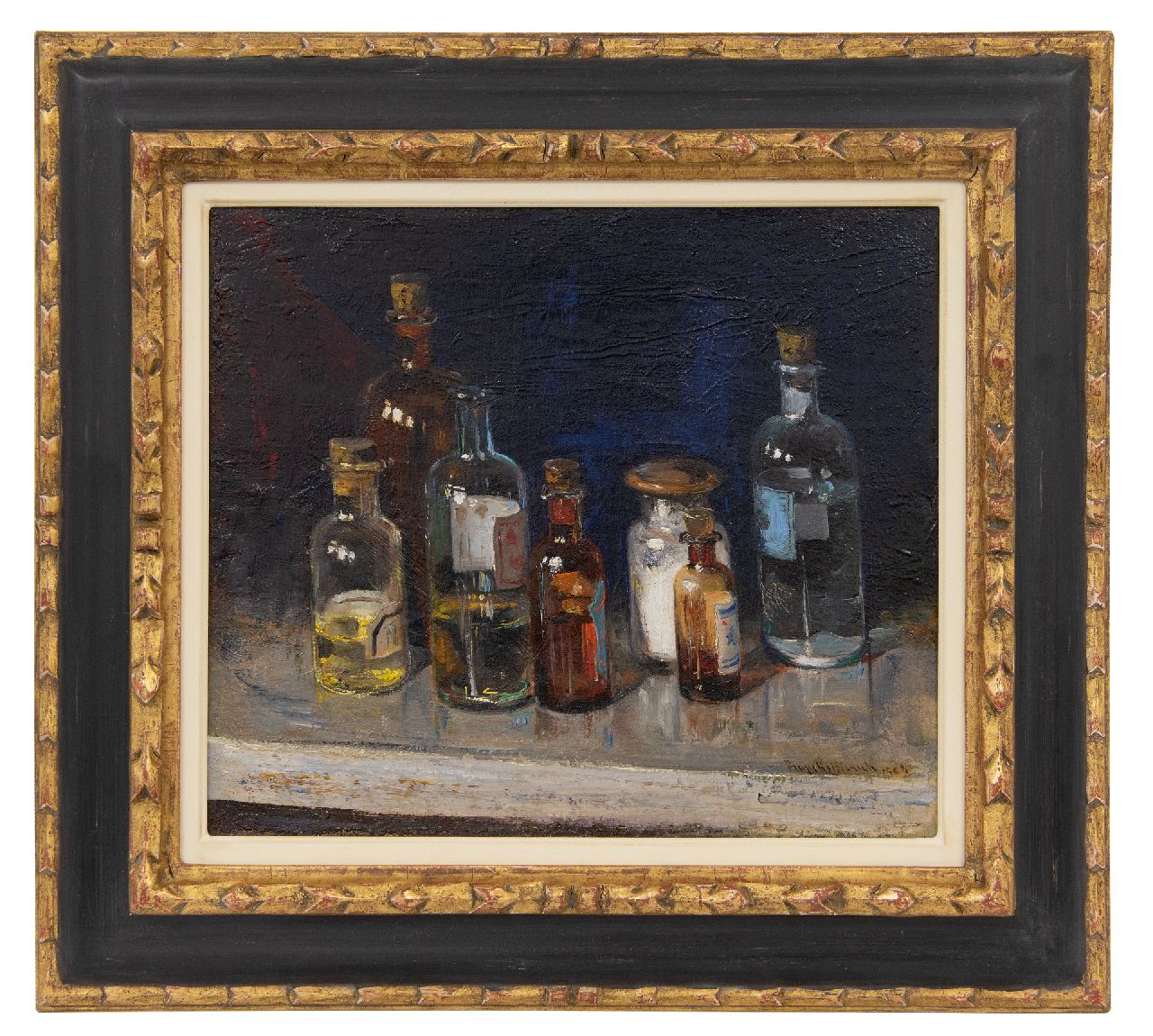 Helfferich F.W.  | Franciscus Willem 'Frans' Helfferich, Stilleven met flessen, olieverf op doek 30,2 x 34,5 cm, gesigneerd rechtsonder en gedateerd 1906