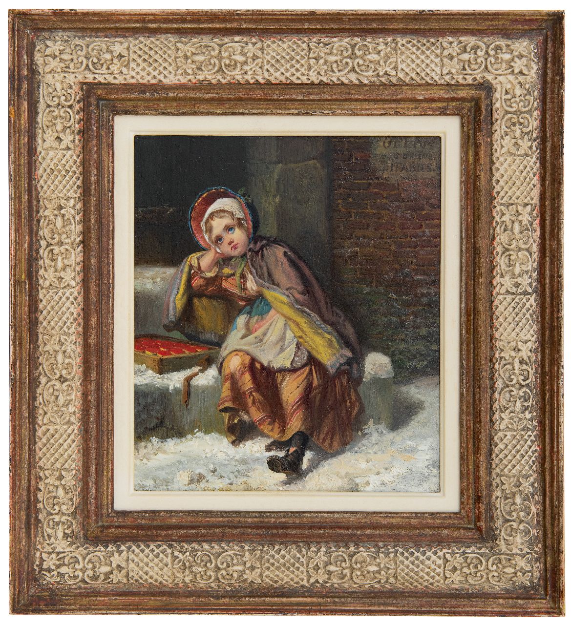 Fabius J.  | Jan Fabius | Schilderijen te koop aangeboden | Luciferverkoopstertje in de sneeuw, olieverf op paneel 21,7 x 18,9 cm, gesigneerd rechtsboven
