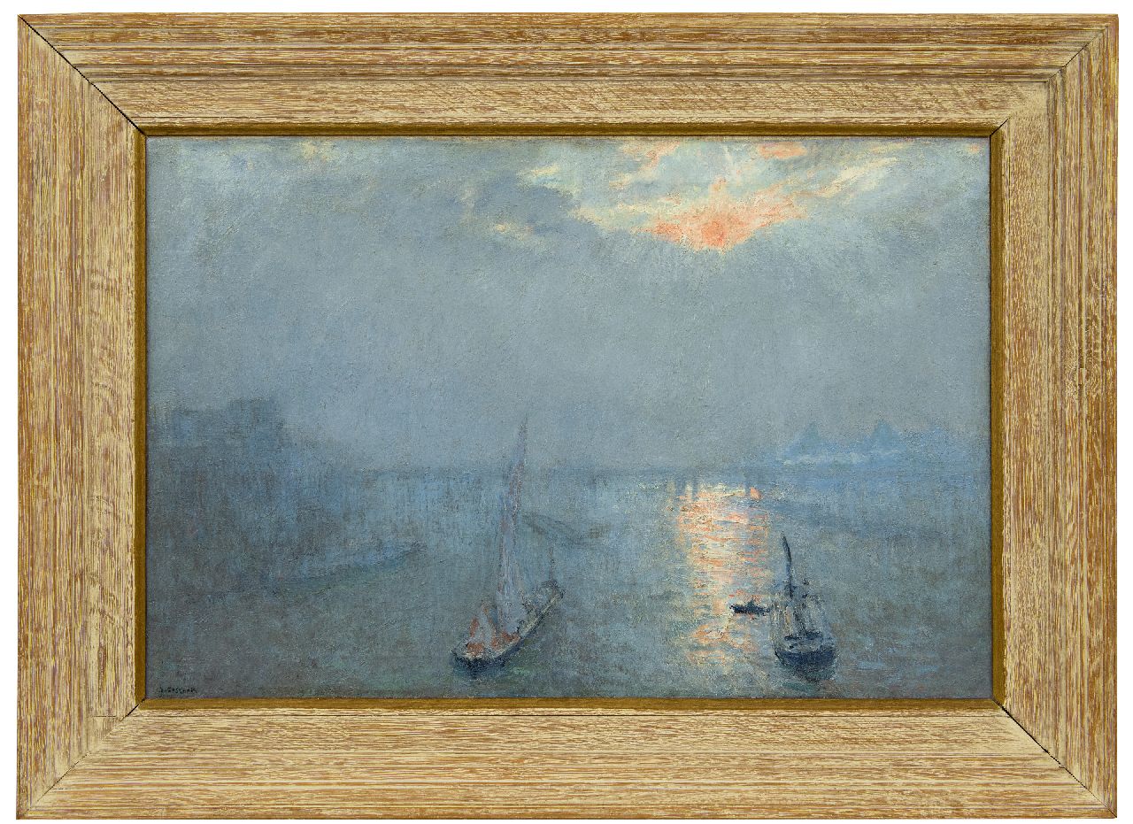 Cossaar J.C.W.  | Jacobus Cornelis Wyand 'Ko' Cossaar | Schilderijen te koop aangeboden | De Thames in de nevel, olieverf op doek 51,8 x 76,5 cm, gesigneerd linksonder