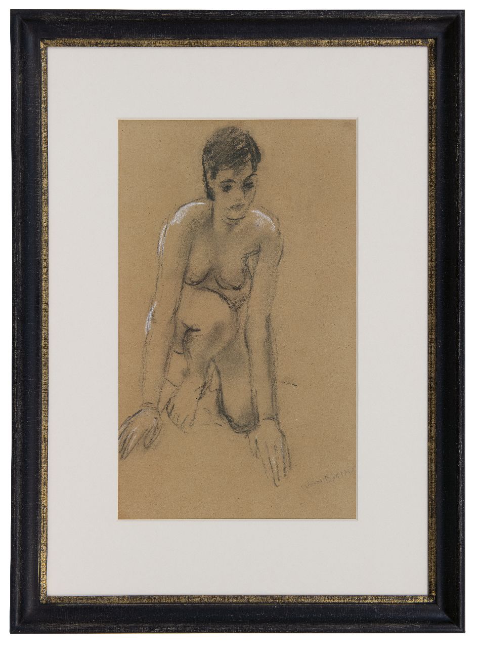 Dijkstra J.  | Johannes 'Johan' Dijkstra | Aquarellen en tekeningen te koop aangeboden | Vrouwelijk naakt, krijt op papier 37,0 x 22,0 cm, gesigneerd rechtsonder
