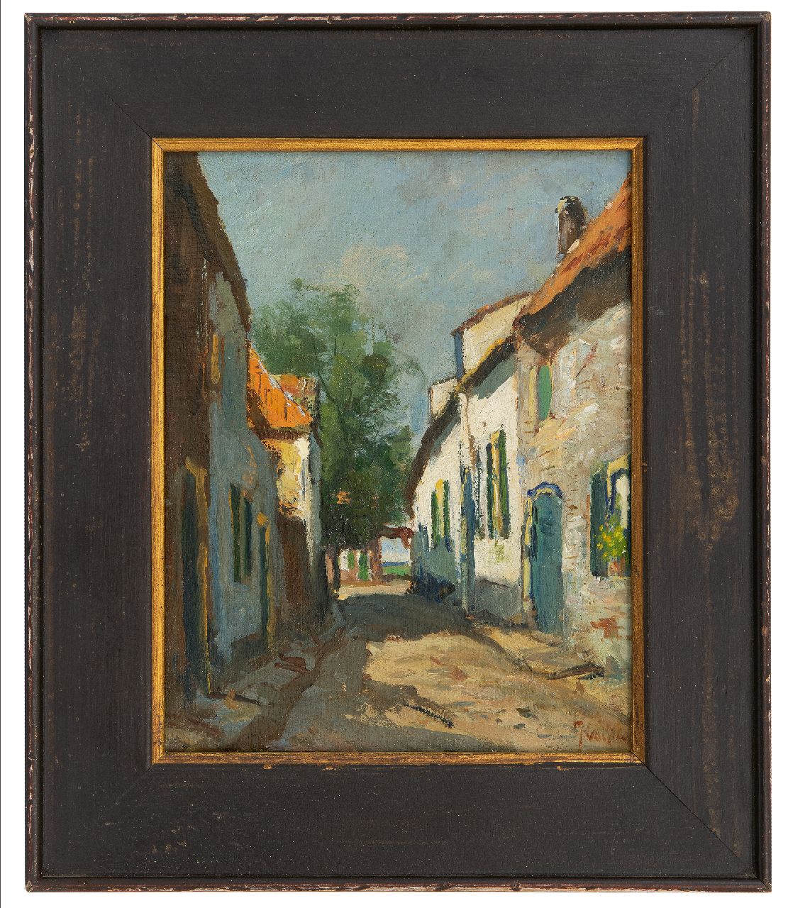 Vuuren J. van | Jan van Vuuren, Dorpsstraatje, olieverf op doek 25,5 x 20,1 cm, gesigneerd rechtsonder