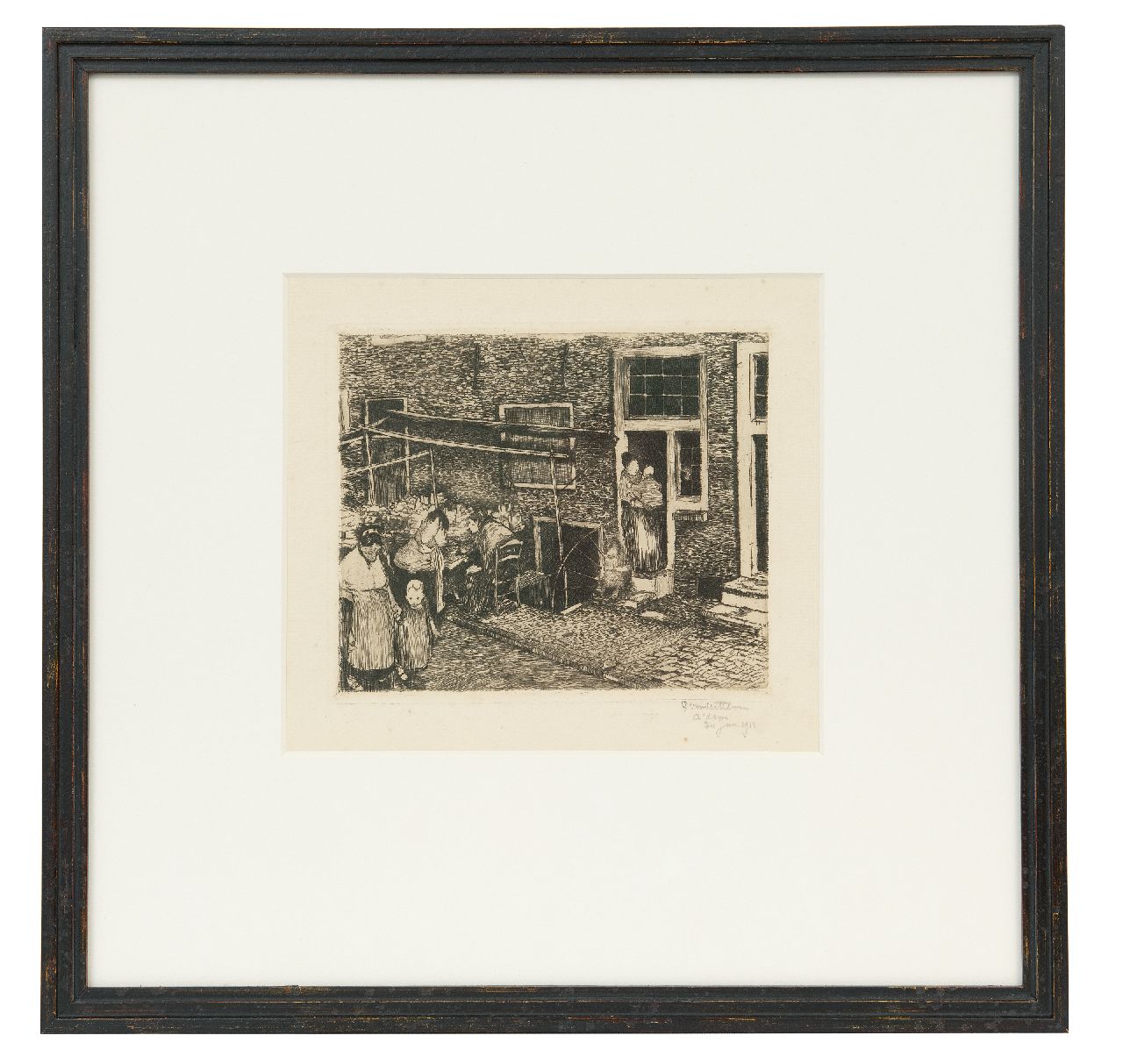 Hem P. van der | Pieter 'Piet' van der Hem | Grafiek te koop aangeboden | Straatje in Amsterdam, ets 14,3 x 17,3 cm, gesigneerd rechtsonder en gedateerd 30 jan. 1911