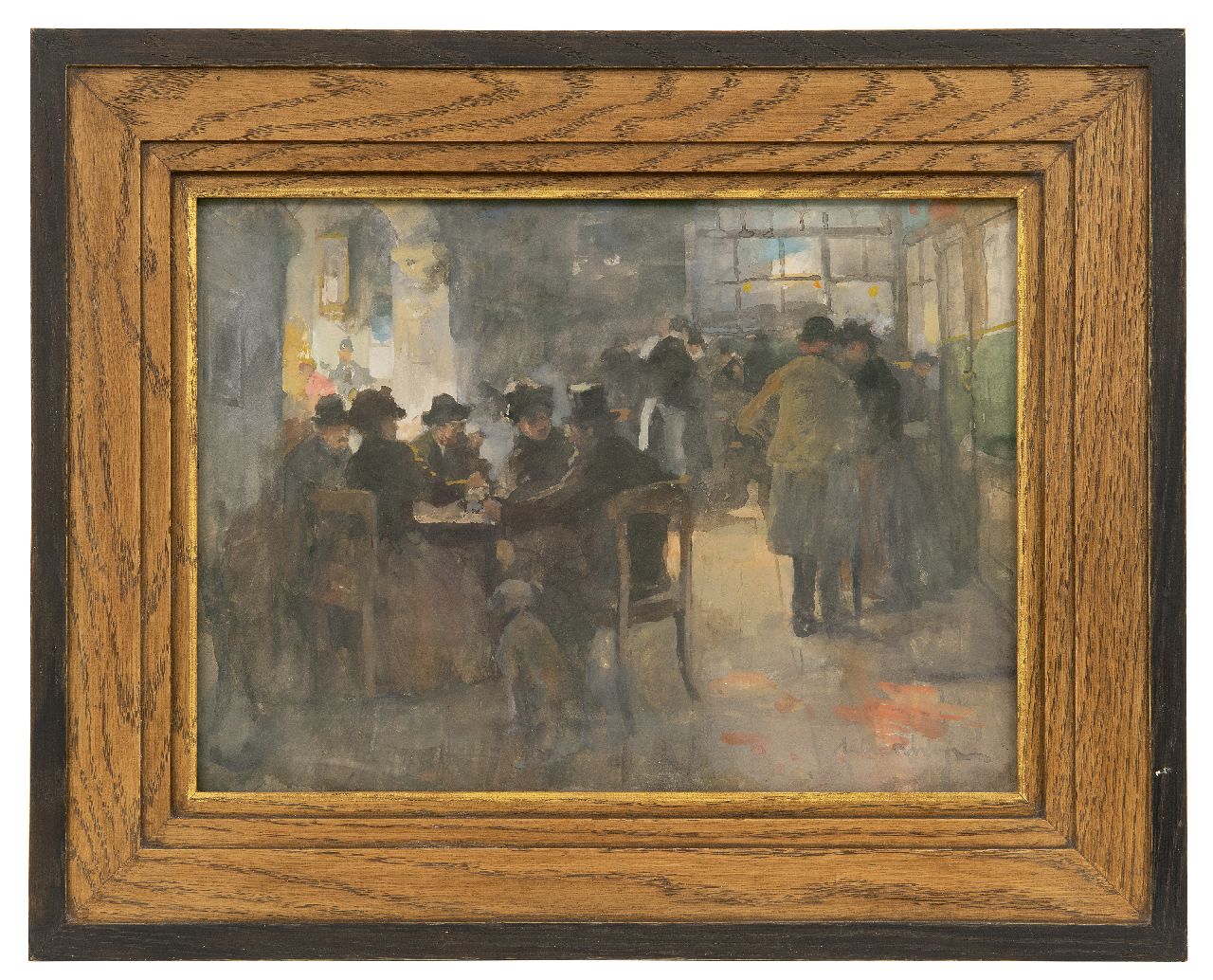 Rivière A.P. de la | Adrianus Philippus 'Adriaan' de la Rivière, In het koffiehuis, gouache op papier 25,0 x 35,3 cm, gesigneerd rechtsonder