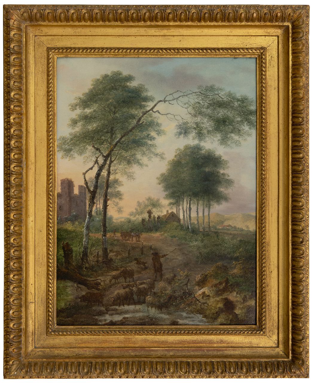 Nijmegen G. van | Gerard van Nijmegen | Schilderijen te koop aangeboden | Herder met schapen bij een beek, olieverf op paneel 46,2 x 34,5 cm, gesigneerd linksonder en gedateerd 1785