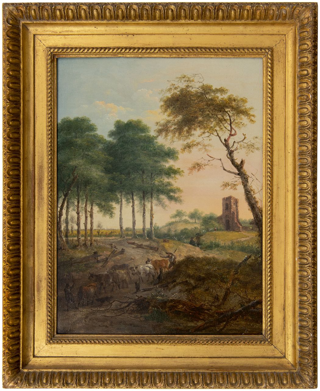 Nijmegen G. van | Gerard van Nijmegen | Schilderijen te koop aangeboden | Koeherders met vee bij een rivierbedding, olieverf op paneel 46,1 x 34,5 cm, gesigneerd linksonder en gedateerd 1785