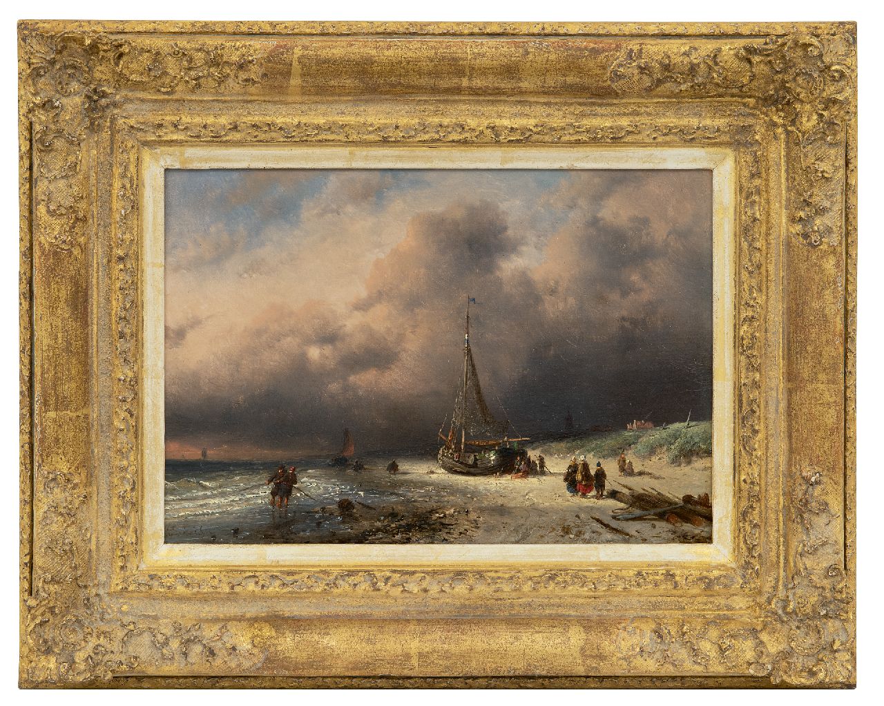 Leickert C.H.J.  | 'Charles' Henri Joseph Leickert | Schilderijen te koop aangeboden | Het binnenhalen van de vangst, olieverf op paneel 17,5 x 25,4 cm, gesigneerd linksonder en gedateerd '50