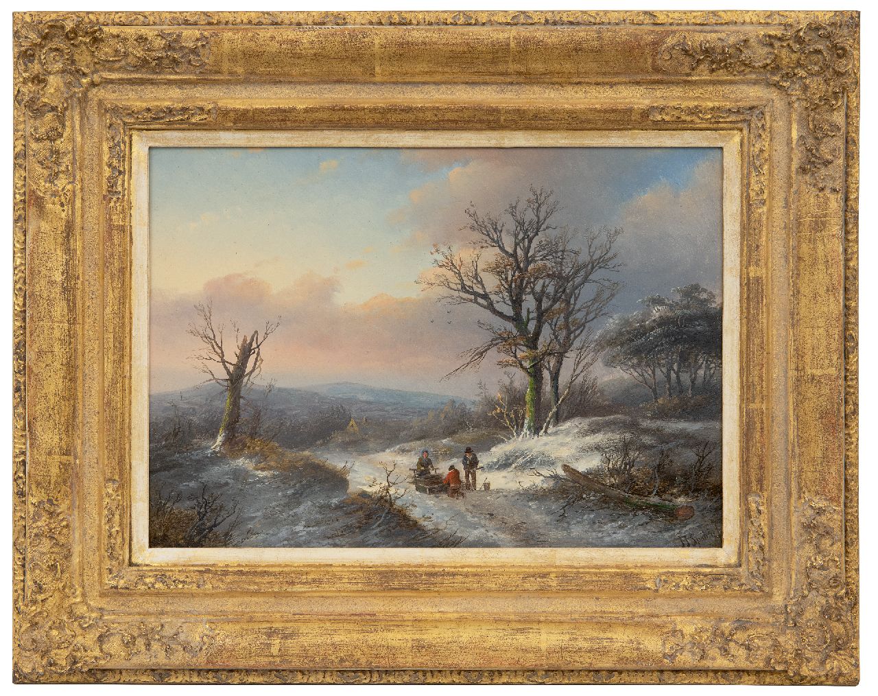 Spohler J.J.  | Jan Jacob Spohler, Winterlandschap met houtsprokkelaars, olieverf op paneel 23,0 x 33,0 cm, gesigneerd rechtsonder
