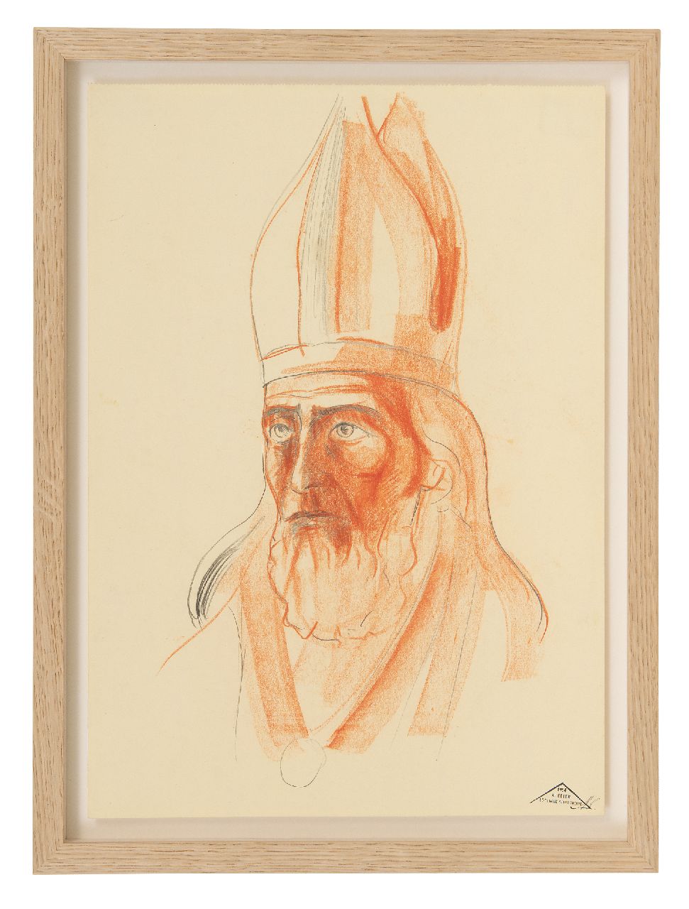 Schelfhout L.  | Lodewijk Schelfhout | Aquarellen en tekeningen te koop aangeboden | Portret van een heilige met mijter, potlood en krijt op papier 34,0 x 20,0 cm
