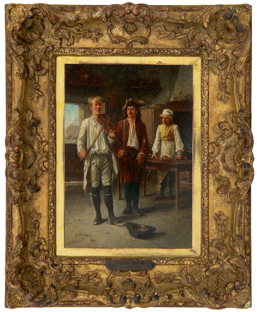Fichel B.E.  | Benjamin 'Eugène' Fichel | Schilderijen te koop aangeboden | De vioolspeler, olieverf op paneel 22,0 x 15,8 cm, gesigneerd linksonder en gedateerd 1884