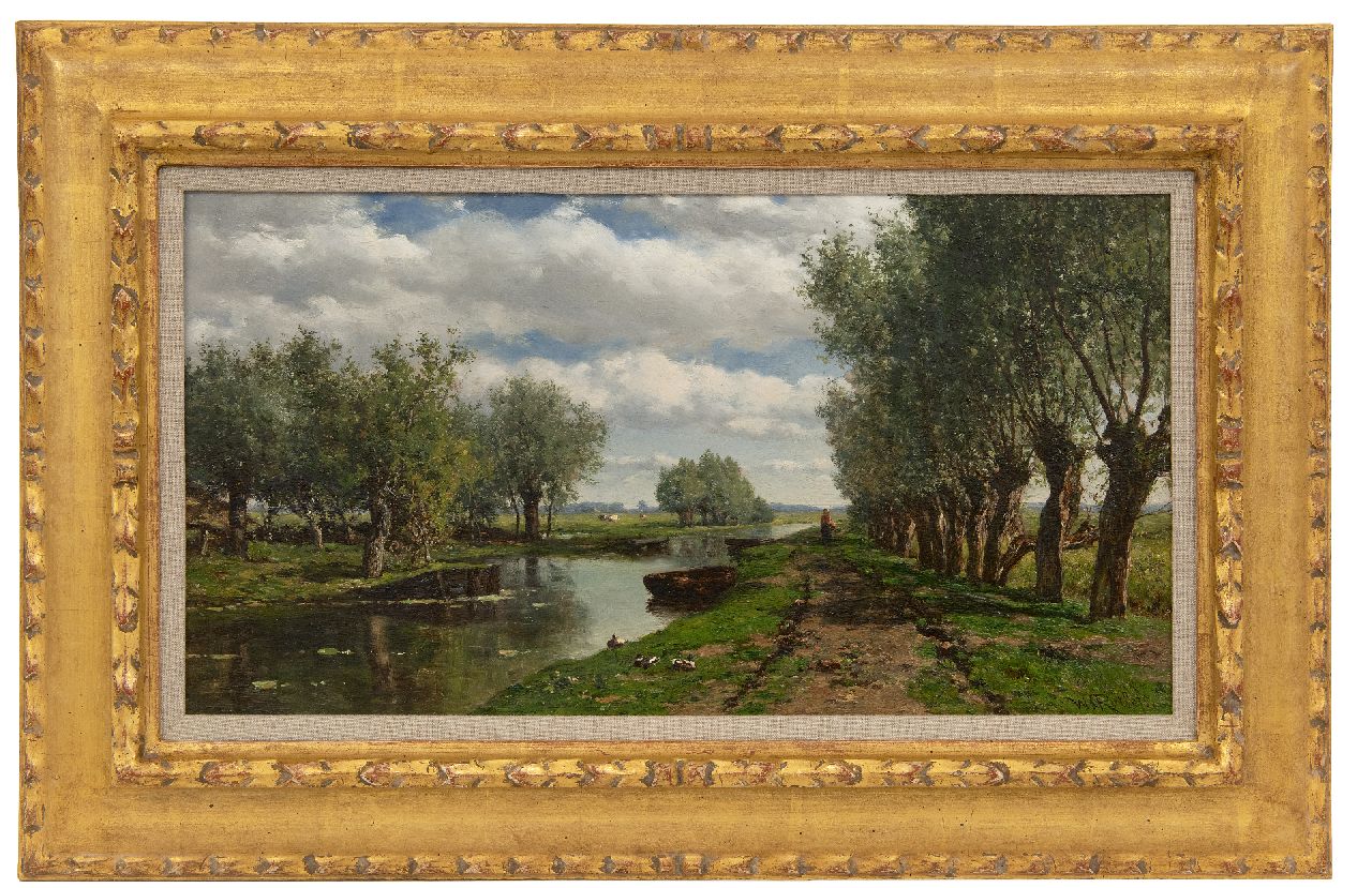 Roelofs W.  | Willem Roelofs, Polderlandschap, olieverf op paneel 25,8 x 48,2 cm, gesigneerd rechtsonder