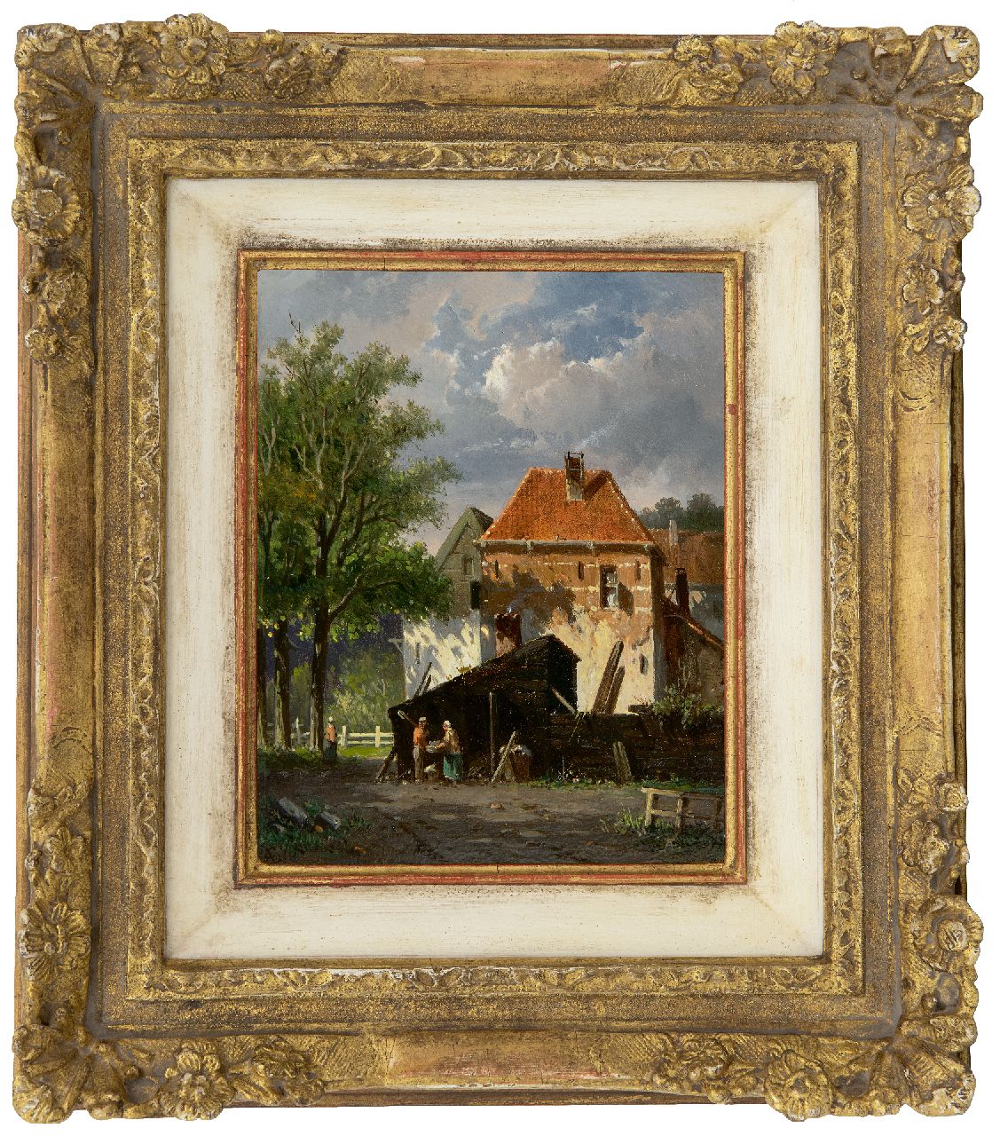 Eversen A.  | Adrianus Eversen | Schilderijen te koop aangeboden | Zonnig stadsgezicht (mogelijk Harderwijk), olieverf op paneel 19,2 x 15,2 cm, gesigneerd rechtsonder met monogram
