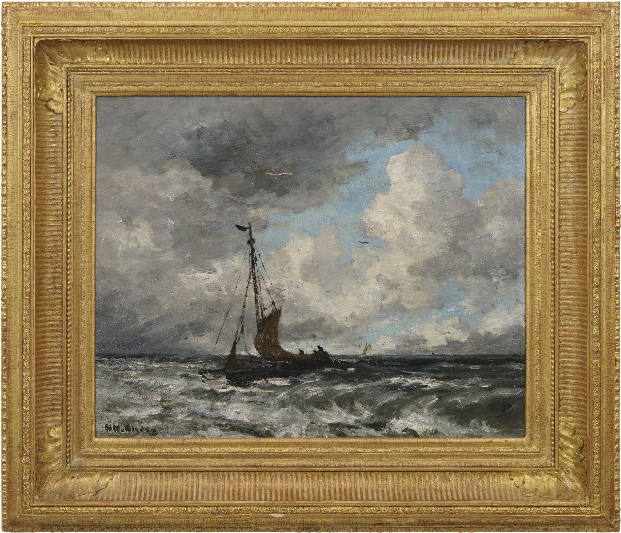 Mesdag H.W.  | Hendrik Willem Mesdag, Bomschuit op de Noordzee, olieverf op doek op board 40,2 x 50,6 cm, gesigneerd linksonder