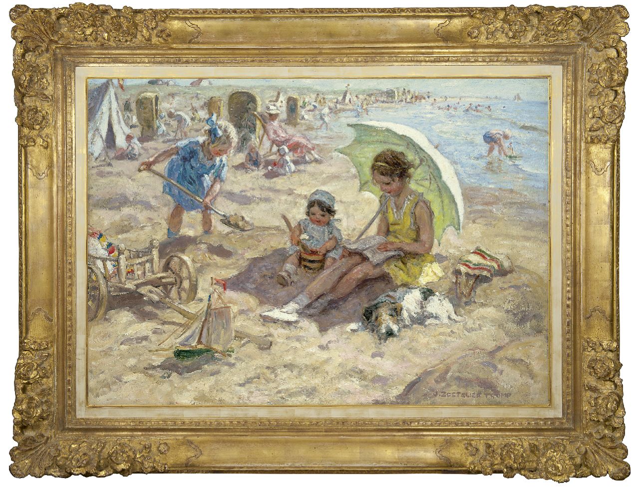 Zoetelief Tromp J.  | Johannes 'Jan' Zoetelief Tromp | Schilderijen te koop aangeboden | Spelende kinderen op het strand van Katwijk, olieverf op doek 68,3 x 95,9 cm, gesigneerd rechtsonder en verso
