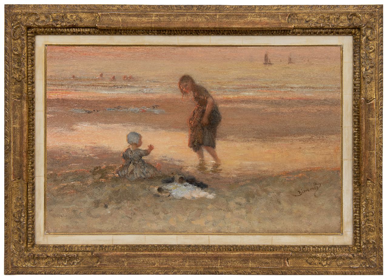Blommers B.J.  | Bernardus Johannes Blommers | Schilderijen te koop aangeboden | Kinderen op het strand bij eb, olieverf op doek 45,2 x 71,1 cm, gesigneerd rechtsonder
