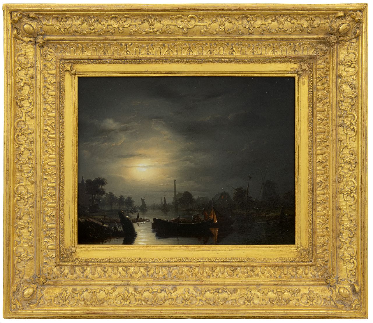 Schendel P. van | Petrus van Schendel, Riviergezicht bij maanlicht, omgeving Den Haag, olieverf op paneel 33,3 x 43,4 cm, gesigneerd rechtsonder en gedateerd 1846