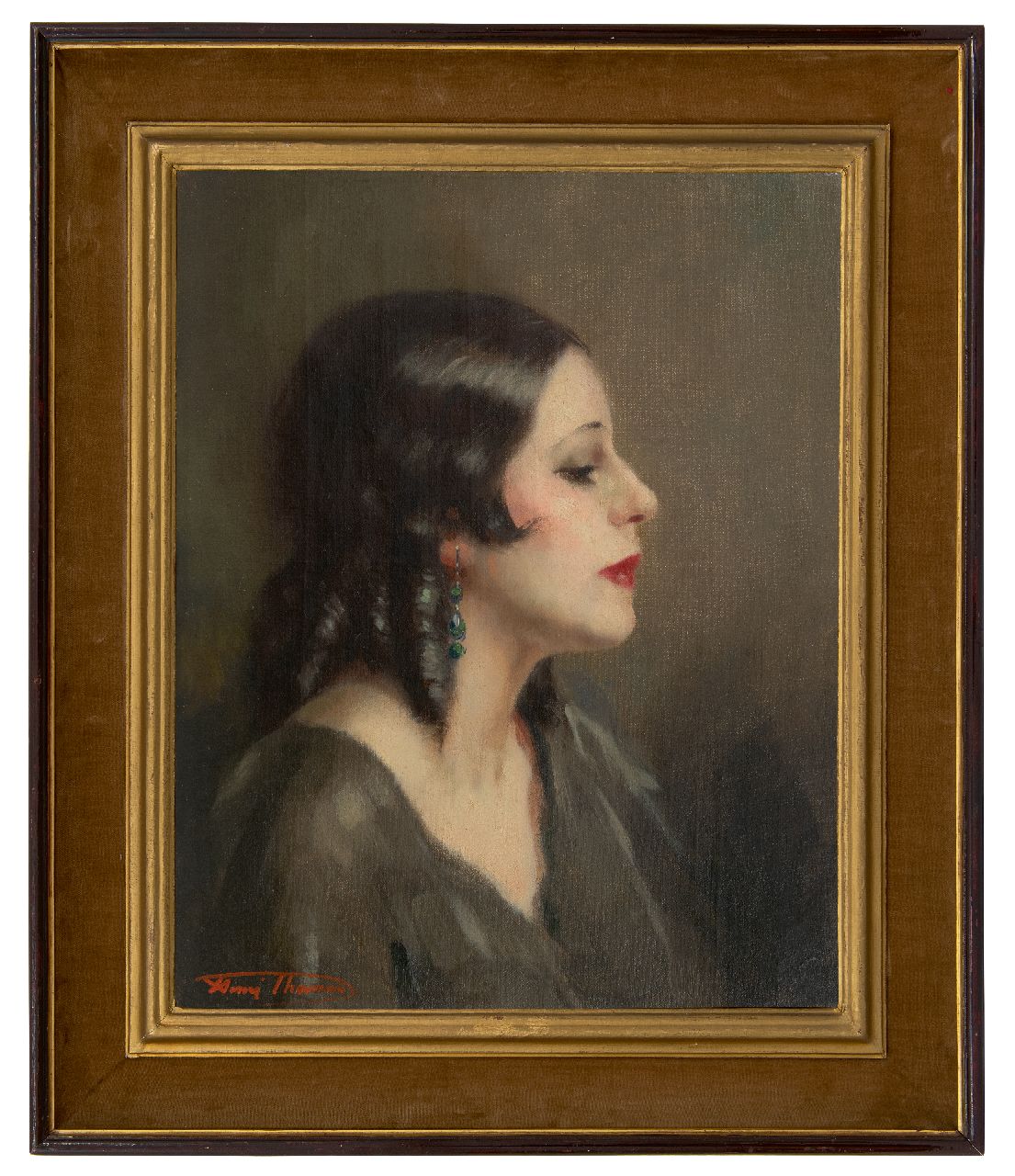 Thomas H.J.  | Henri Joseph Thomas | Schilderijen te koop aangeboden | Portret van een vrouw, en profil, olieverf op doek 50,3 x 40,4 cm, gesigneerd linksonder