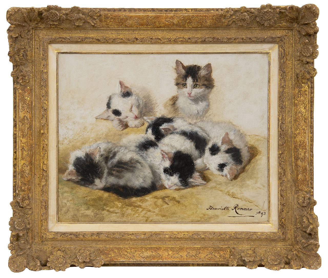 Ronner-Knip H.  | Henriette Ronner-Knip, Jonge katjes, olieverf op paneel 32,2 x 40,3 cm, gesigneerd rechtsonder en gedateerd 1892