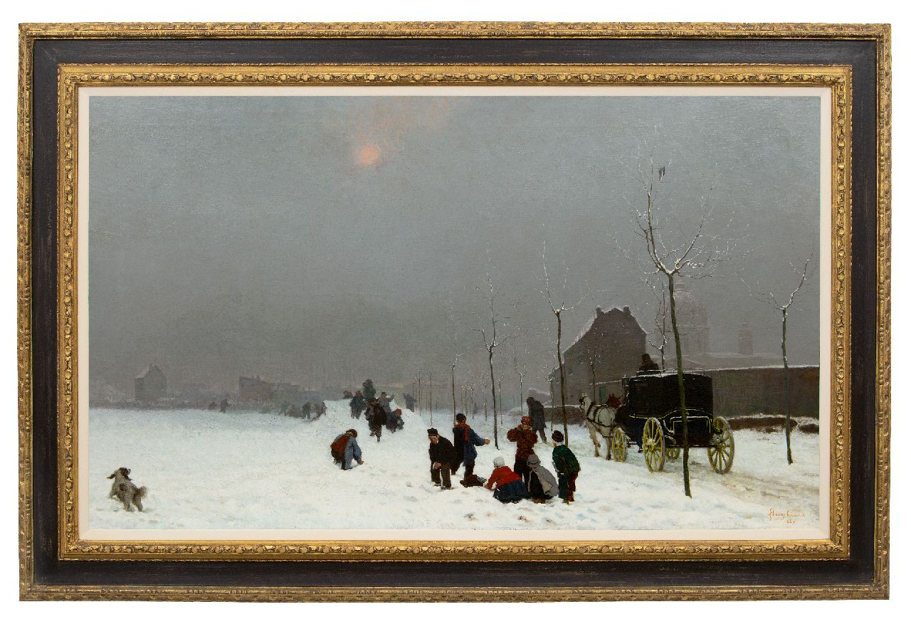 Chenu (Augustin Pierre Bienvenu Chenu) F.  | Fleury Chenu (Augustin Pierre Bienvenu Chenu), Sneeuwdag bij het Hotel-Dieu in Lyon, olieverf op doek 79,0 x 134,0 cm, gesigneerd rechtsonder en gedateerd 1867