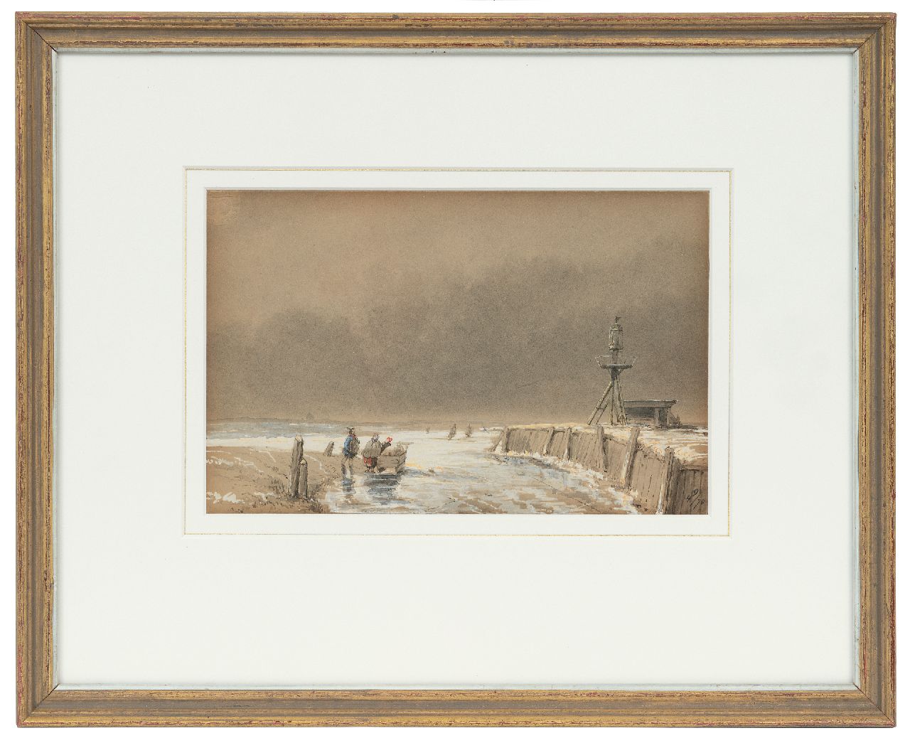Schelfhout A. | Andreas Schelfhout | Aquarellen en tekeningen te koop aangeboden | Figuren op het ijs bij een vuurbaken I.O. I.O., inkt en aquarel op papier 14,0 x 22,5 cm Schelfhout A. | Andreas Schelfhout | Aquarellen en tekeningen te koop aangeboden | Figuren op het ijs bij een vuurbaken I.O. I.O., inkt en aquarel op papier 14,0 x 22,5 cm