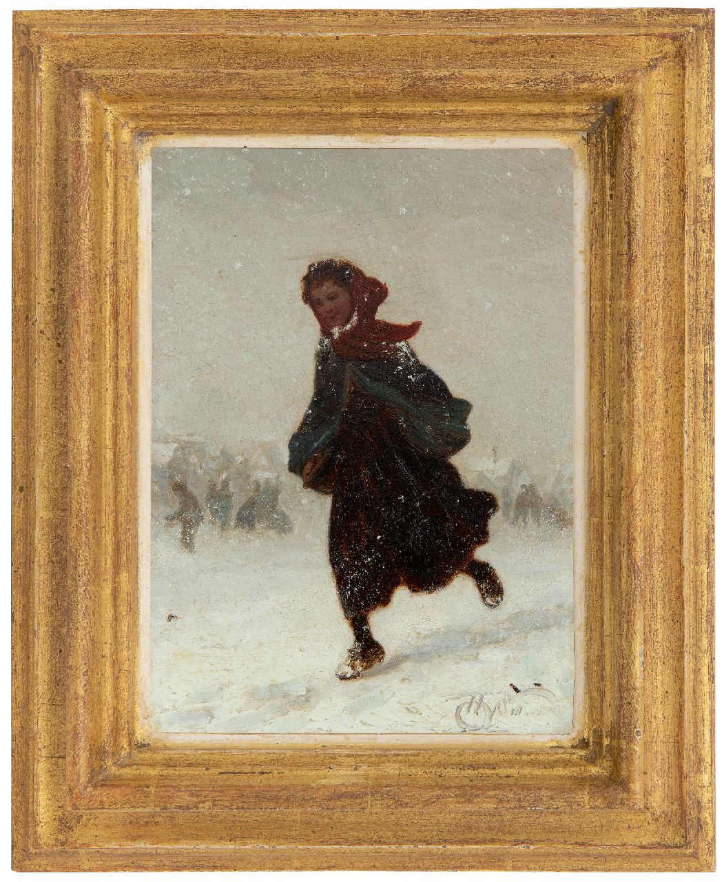 Seben H. van | Henri van Seben, Naar huis door de sneeuw, olieverf op paneel 21,9 x 15,9 cm, gesigneerd rechtsonder