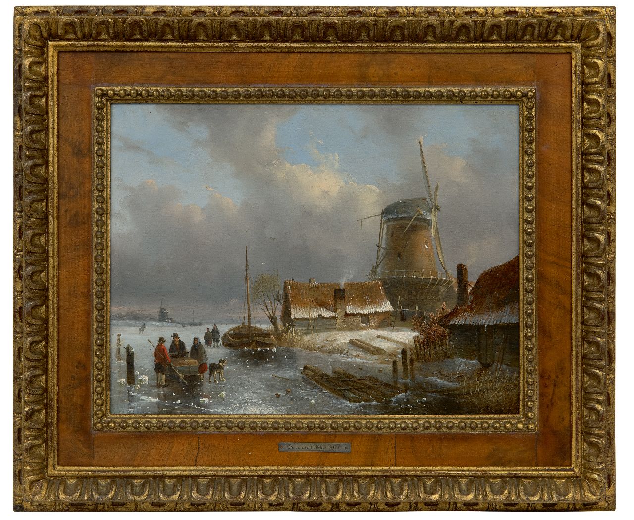 Leickert C.H.J.  | 'Charles' Henri Joseph Leickert | Schilderijen te koop aangeboden | Hollands winterlandschap met goederenslee en figuren op het ijs, olieverf op paneel 24,4 x 32,5 cm, gesigneerd rechtsonder