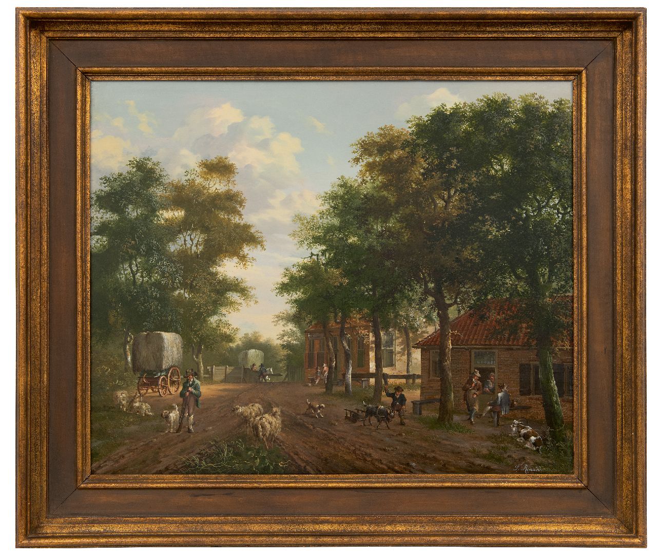 Renard F.T.  | Fredericus Theodorus Renard | Schilderijen te koop aangeboden | Landelijke bedrijvigheid in een dorp, olieverf op paneel 52,1 x 63,4 cm, gesigneerd rechtsonder