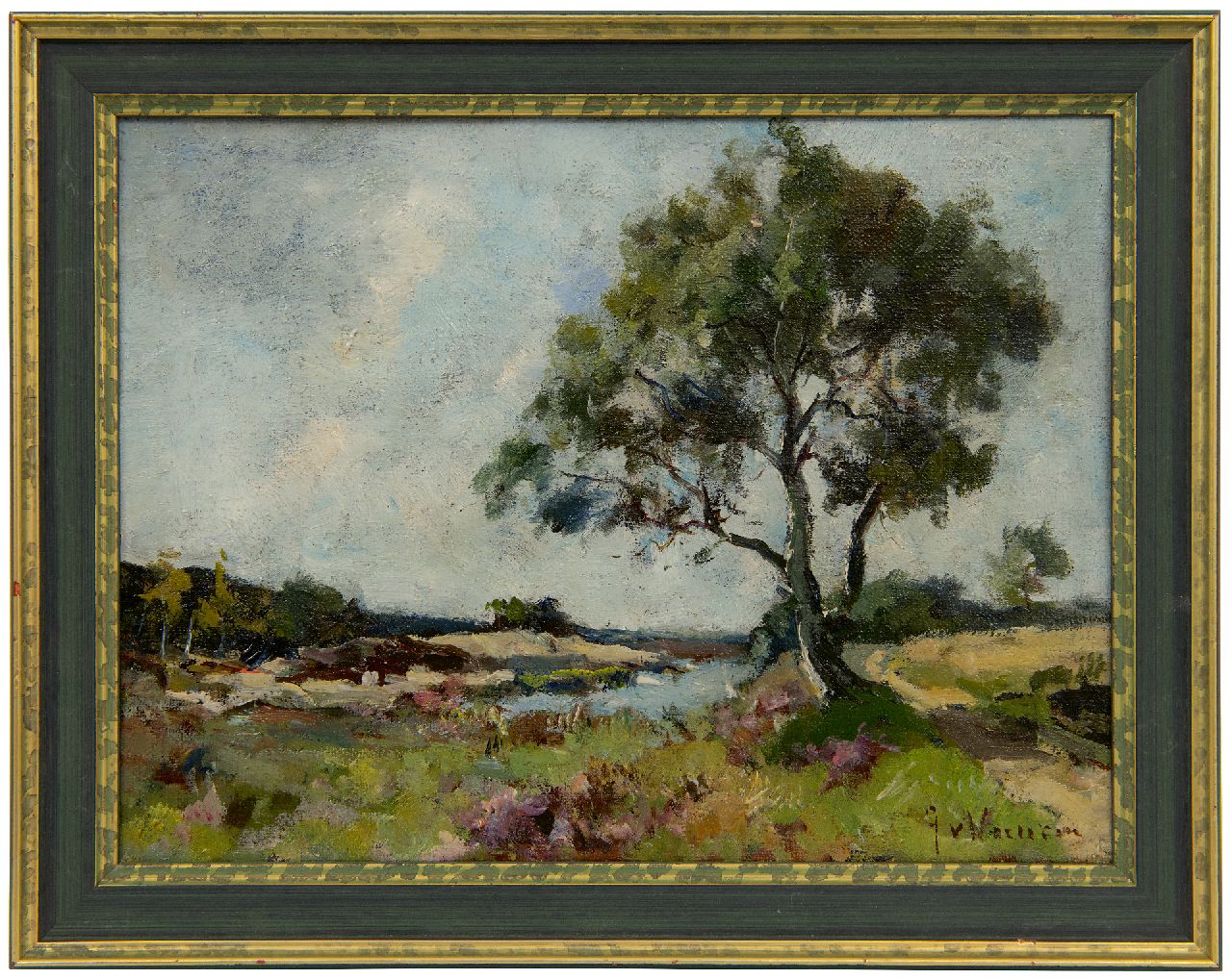 Vuuren J. van | Jan van Vuuren | Schilderijen te koop aangeboden | Heidelandschap met vennetje, olieverf op doek 19,2 x 25,4 cm, gesigneerd rechtsonder