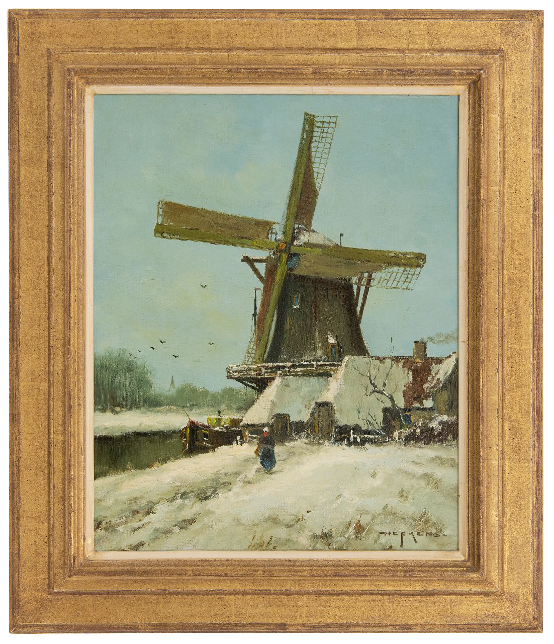 Nefkens M.J.  | Martinus Jacobus Nefkens | Schilderijen te koop aangeboden | Molen in een sneeuwlandschap, olieverf op doek 50,3 x 40,3 cm, gesigneerd rechtsonder