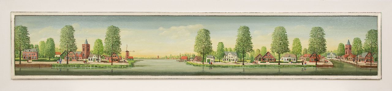 Haar J.E. ter | Jacob Everard 'Jaap' ter Haar | Schilderijen te koop aangeboden | Hollandse dorpjes aan een vaart, olieverf op paneel 30,2 x 180,2 cm, gesigneerd rechtsonder Haar J.E. ter | Jacob Everard 'Jaap' ter Haar | Schilderijen te koop aangeboden | Hollandse dorpjes aan een vaart, olieverf op paneel 30,2 x 180,2 cm, gesigneerd rechtsonder