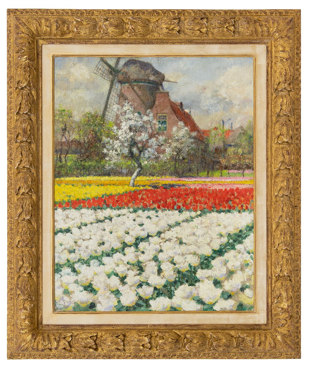 Hitchcock G.  | George Hitchcock | Schilderijen te koop aangeboden | Double white Tulips, Egmond aan de Hoef, olieverf op doek 55,7 x 43,8 cm, gesigneerd linksonder