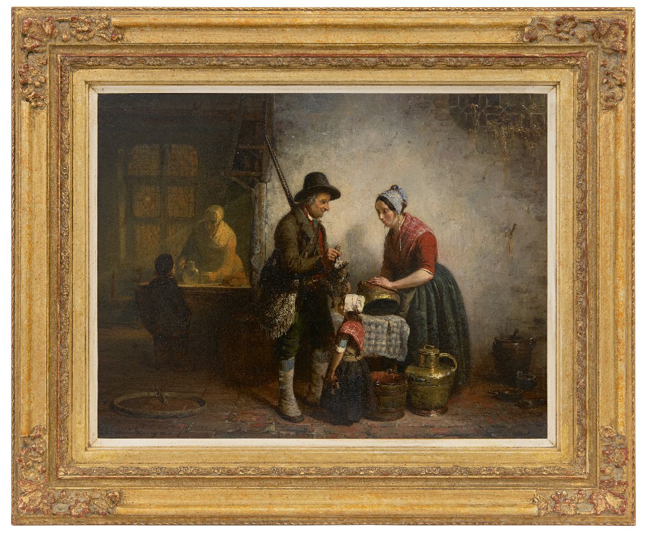 Oostenga T.T.  | Thomas Teekes Oostenga | Schilderijen te koop aangeboden | Thuiskomst van de jacht, olieverf op paneel 33,5 x 43,4 cm, gesigneerd linksonder en gedateerd 1854