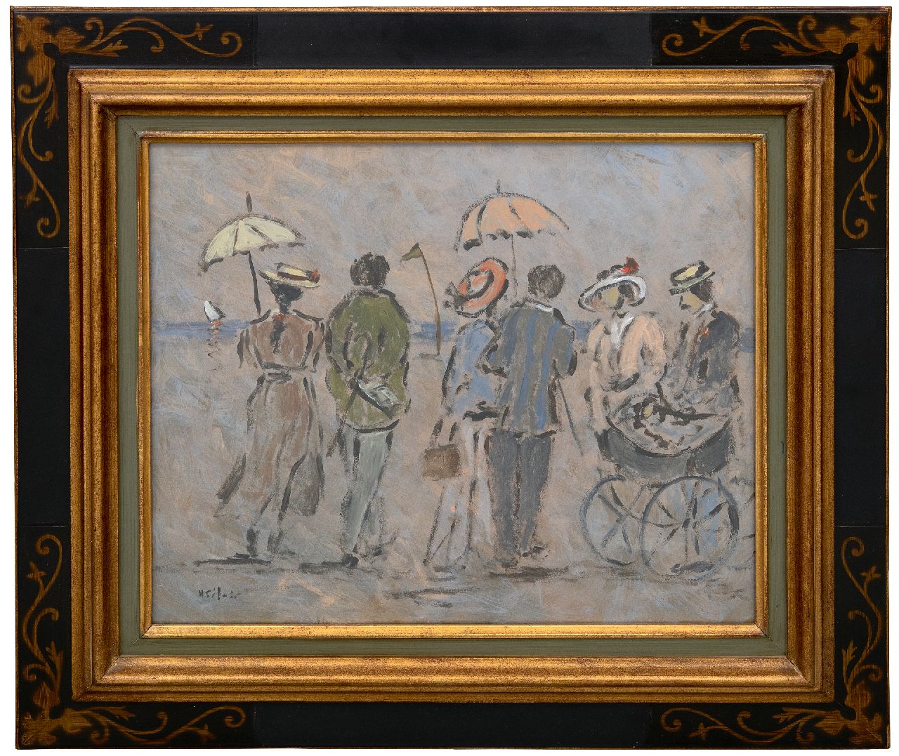 Saint-Clair H.  | Henry Saint-Clair, Figuren op het strand, aquarel en gouache op papier 38,0 x 45,5 cm, gesigneerd linksonder
