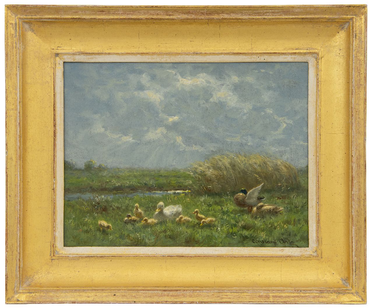 Artz C.D.L.  | 'Constant' David Ludovic Artz | Schilderijen te koop aangeboden | Eendenfamilie in een polderlandschap, olieverf op paneel 18,1 x 24,1 cm, gesigneerd rechtsonder