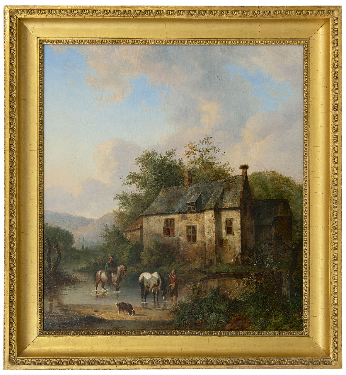 Verschuur W.  | Wouterus Verschuur | Schilderijen te koop aangeboden | Ruiters en drinkende paarden bij Huis te Boxtel, olieverf op doek 70,5 x 63,7 cm, gesigneerd linksonder