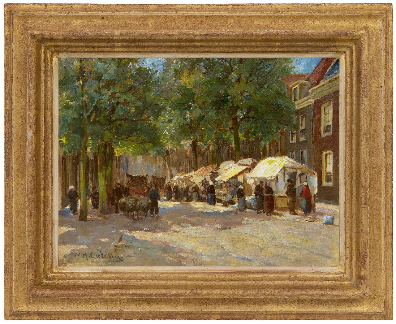 Eickelberg W.H.  | Willem Hendrik Eickelberg, Markt onder de bomen, olieverf op doek 20,3 x 27,1 cm, gesigneerd linksonder