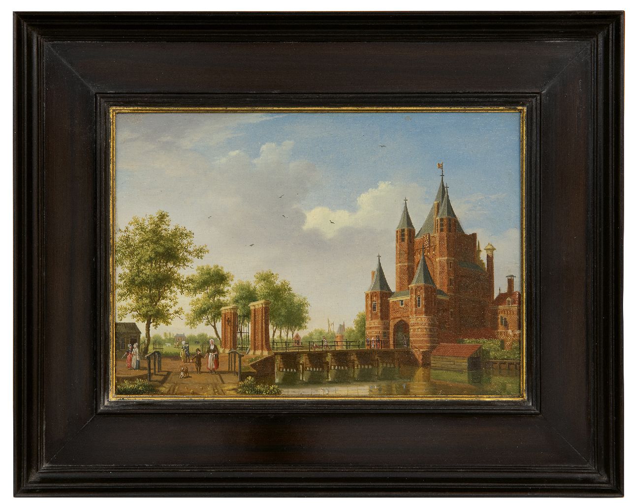 Ouwater I.  | Isaac Ouwater | Schilderijen te koop aangeboden | Gezicht op de Amsterdamse Poort in Haarlem (pendant), olieverf op paneel 13,8 x 19,6 cm